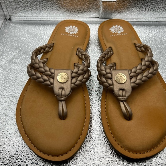 NWOB Women's Copper Braided Sandals by yellow box - Picture 1 of 5